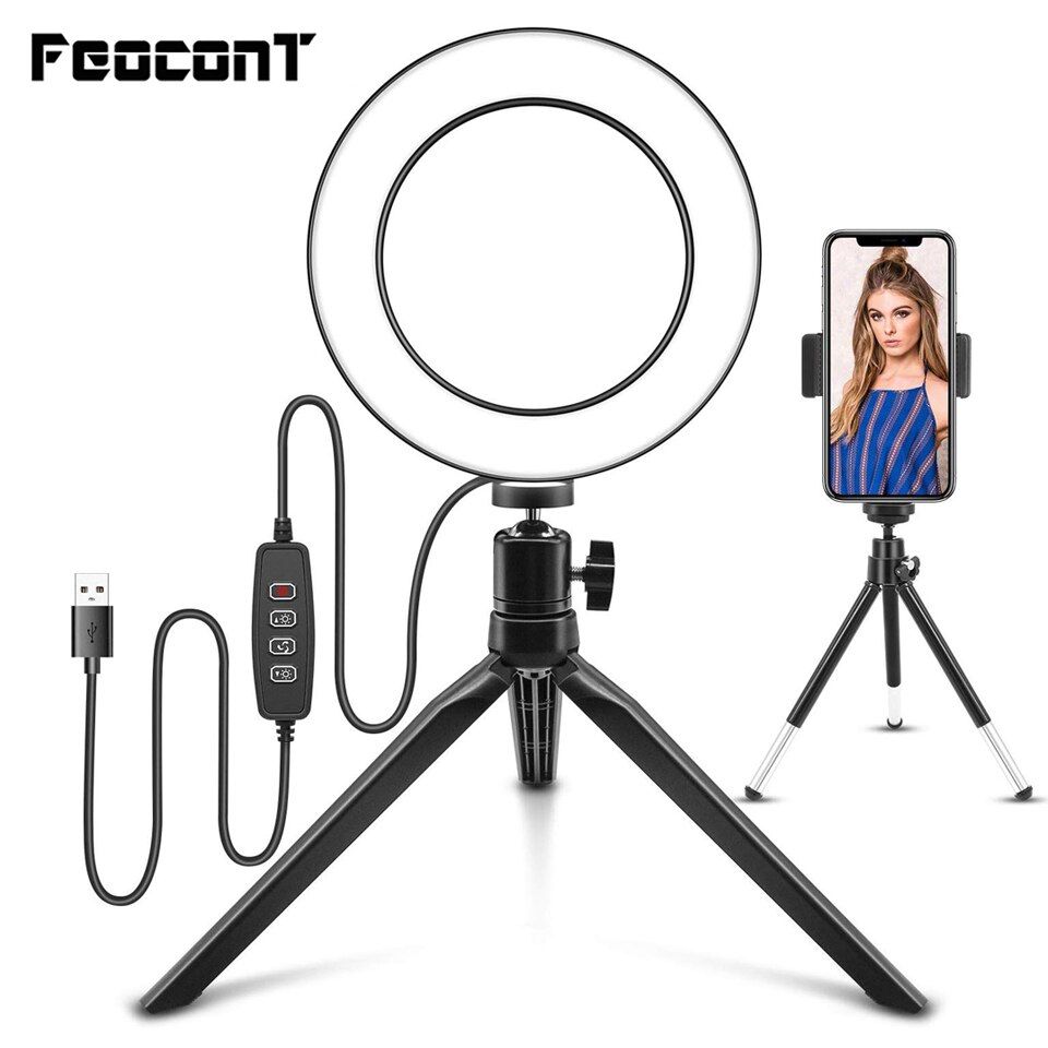 USD$15_95 LED Ring Light 6_ with Tripod Stand Ring Lamp Phone Holder Photographic Lighting For Live Stream YouTube Video Makeup Desktop